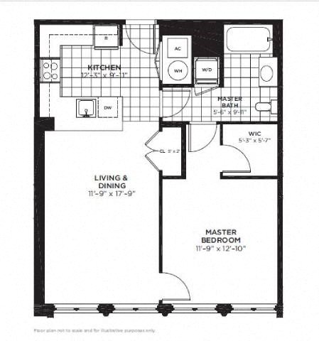 1 bed 1 bath floor plan F at Yale West, Washington